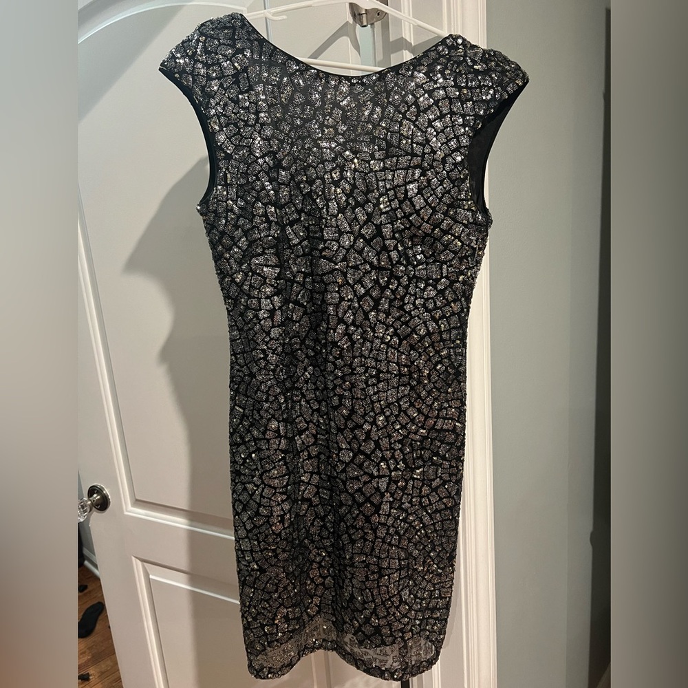 HM dress sequin sparkle beaded black silver cocktail mini dress size small